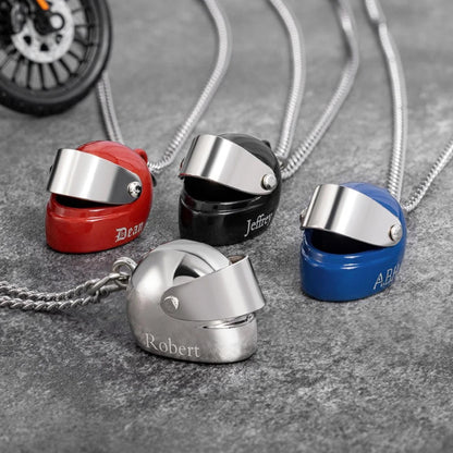 Custom Engraved Motorcycle Helmet Necklace