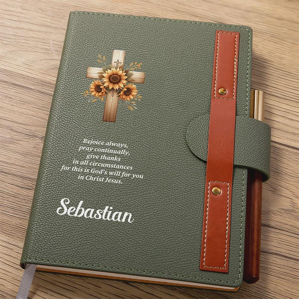 Personalized Name Cross Pattern Journal with Flowers