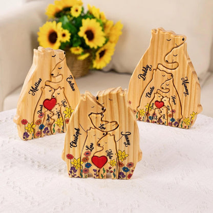Wooden Bear Family Puzzle with 2-8 Names & Heart