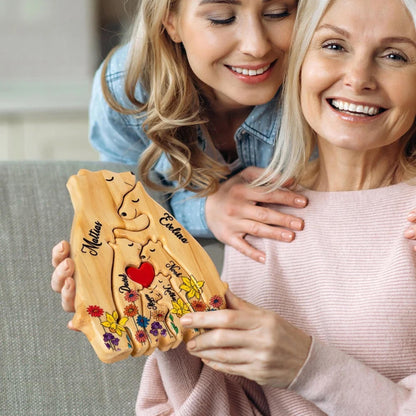 Wooden Bear Family Puzzle with 2-8 Names & Heart