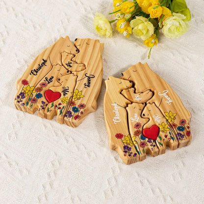 Wooden Bear Family Puzzle with 2-8 Names & Heart