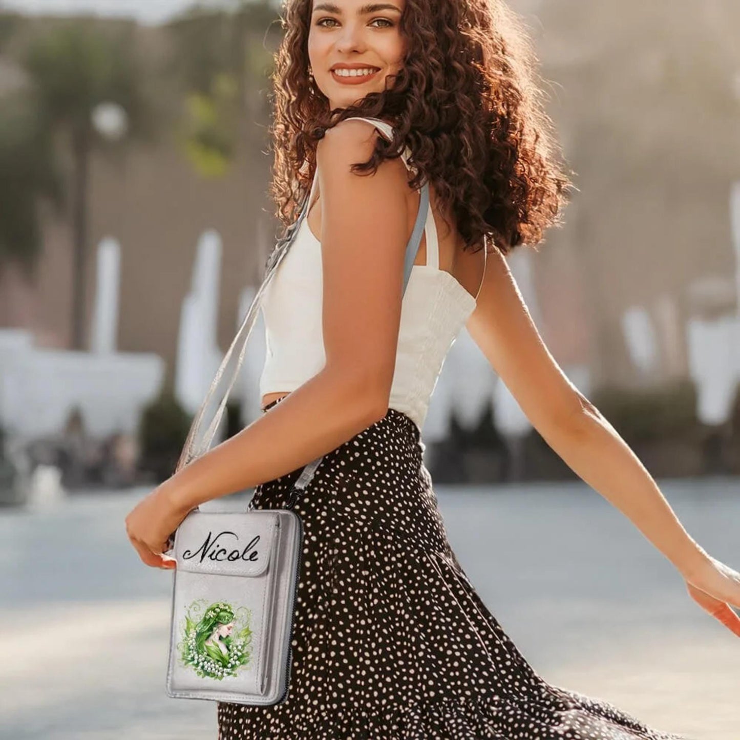 Custom Birth Flower Fairy Leather Crossbody Phone Bag