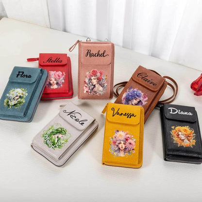 Custom Birth Flower Fairy Leather Crossbody Phone Bag