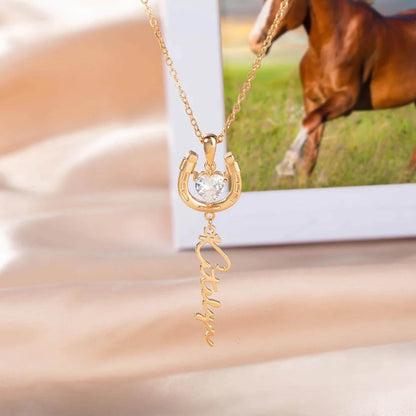 Name Horseshoe Necklace with Heart Birthstone