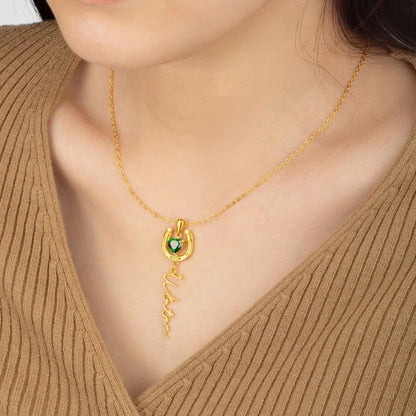 Name Horseshoe Necklace with Heart Birthstone