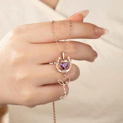 Name Horseshoe Necklace with Heart Birthstone