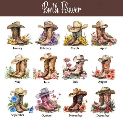 Custom Birth Flower Cowgirl Boots Leather Makeup Bag