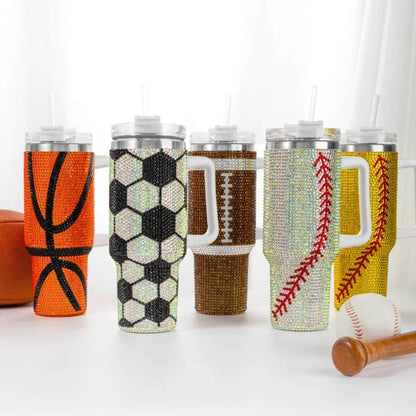 40oz  Name + Number Rhinestone Sports Ball Tumbler
