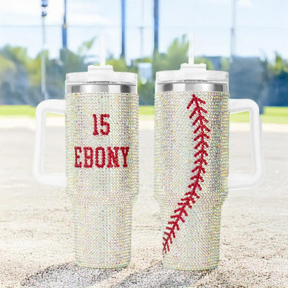40oz  Name + Number Rhinestone Sports Ball Tumbler
