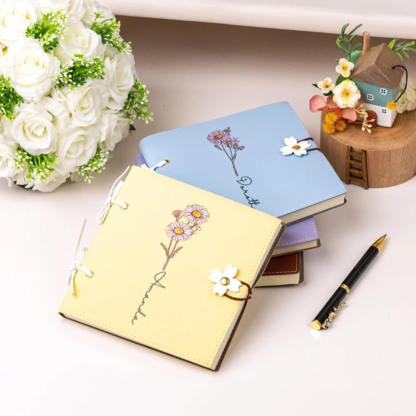 Custom Birth Flower Sketchbook with Flower Buckle