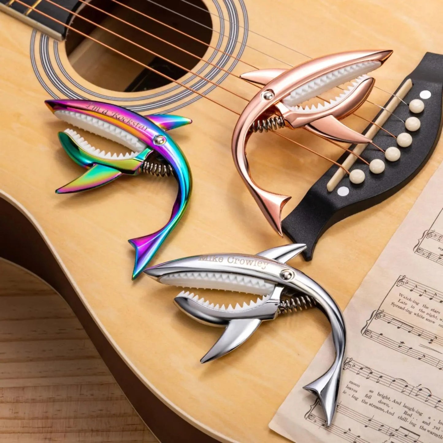 Personalized Metal Shark Guitar Capo