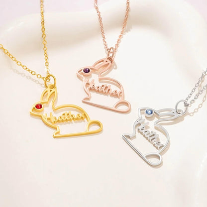 Custom Name & Birthstone Bunny Pendant Necklace