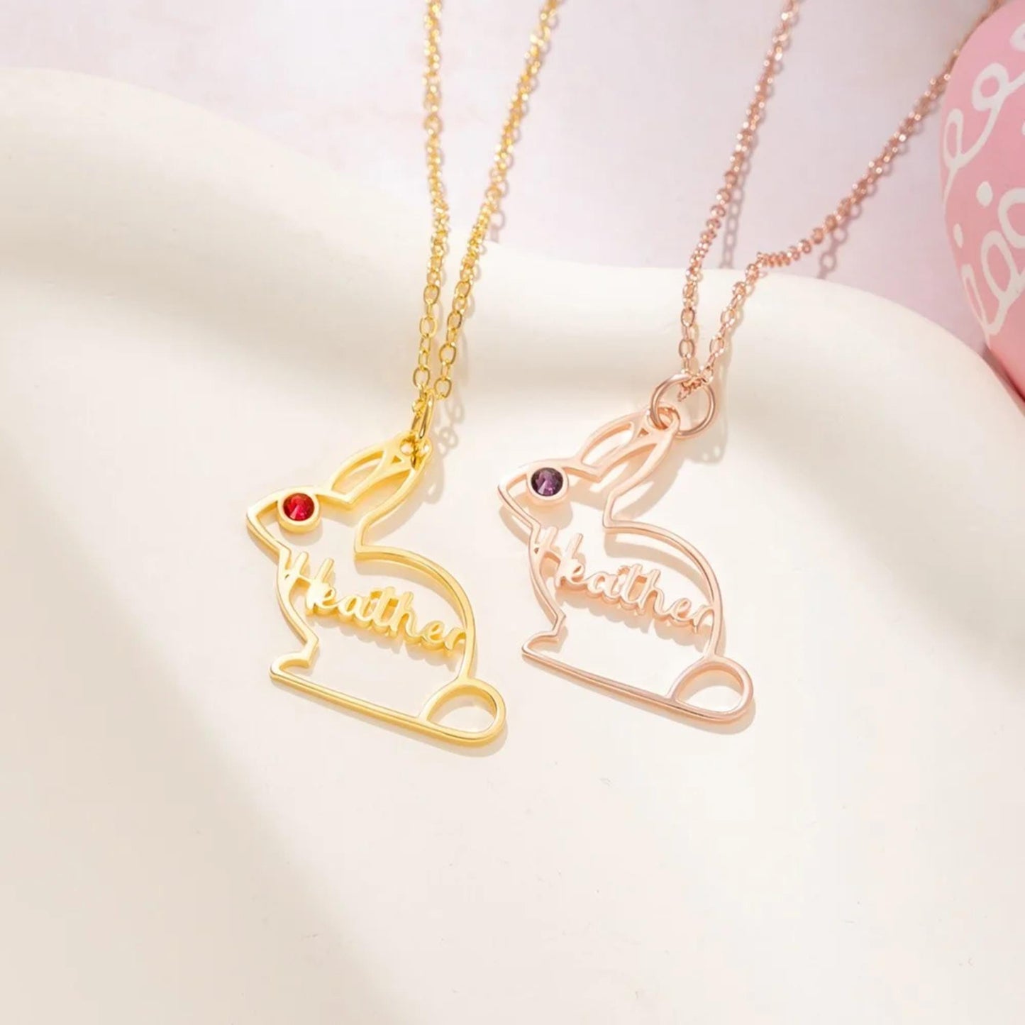 Custom Name & Birthstone Bunny Pendant Necklace