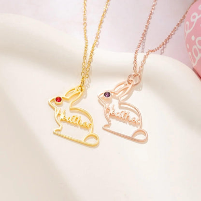 Custom Name & Birthstone Bunny Pendant Necklace