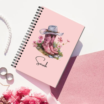 Birth Flower Cowgirl Boots Spiral Notebook