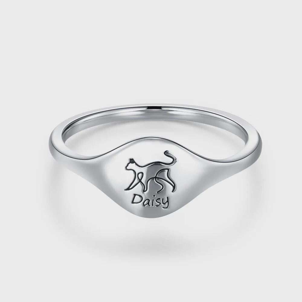 Animal Silhouette Signet Ring with Name