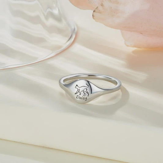 Animal Silhouette Signet Ring with Name