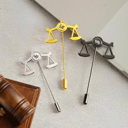 Personalized Scales of Justice Lapel Pin with Initials