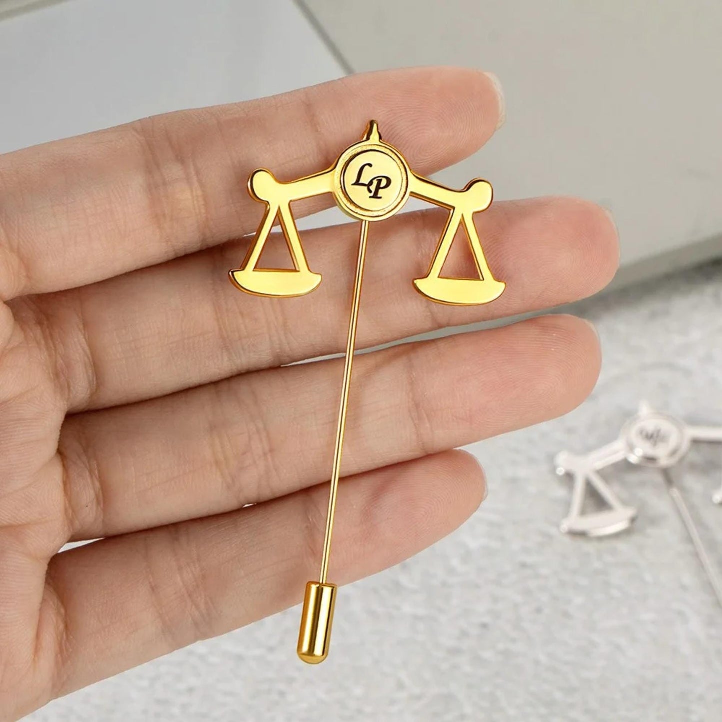 Personalized Scales of Justice Lapel Pin with Initials