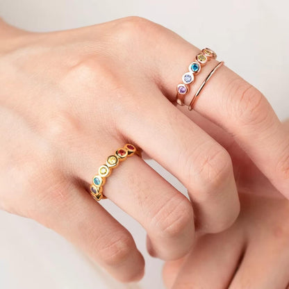 Multistone Rainbow Ring with Inner Engraving