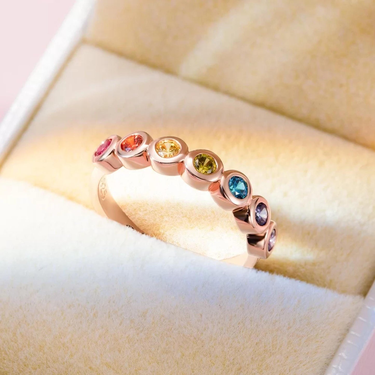 Multistone Rainbow Ring with Inner Engraving
