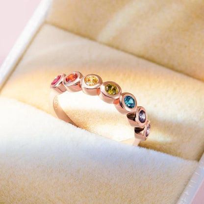 Multistone Rainbow Ring with Inner Engraving