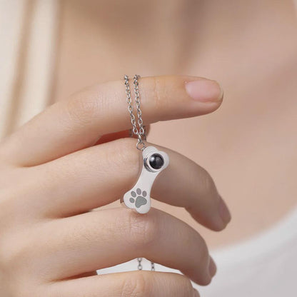 Dog Bone Projection Necklace with Photo & Paw Print