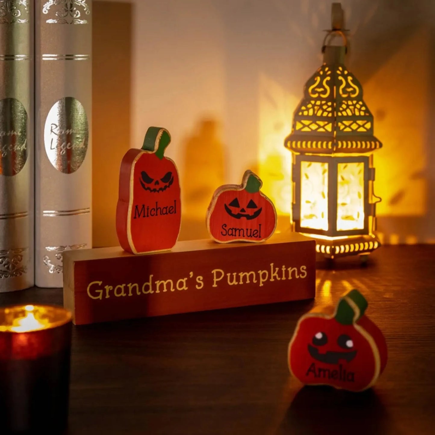 Custom Halloween Pumpkin Wooden Ornaments with Faces