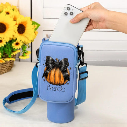 Personalized Pumpkin Bow Tumbler Carrier Bag
