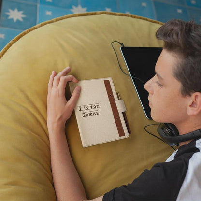Kids Initial Leather Notebook with Wooden Pen