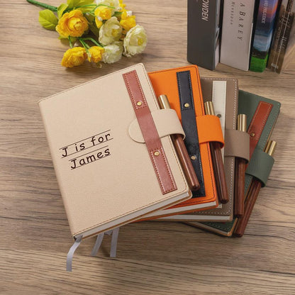 Kids Initial Leather Notebook with Wooden Pen