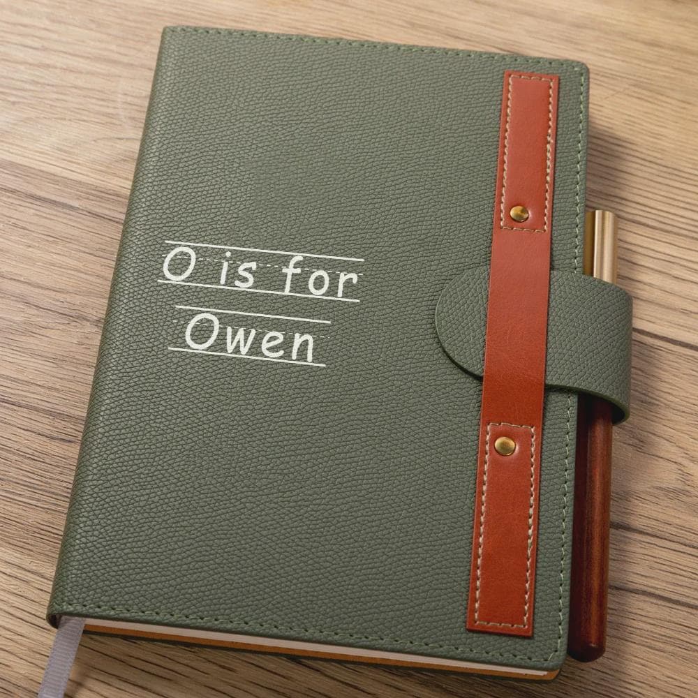 Kids Initial Leather Notebook with Wooden Pen