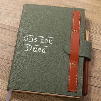 Kids Initial Leather Notebook with Wooden Pen