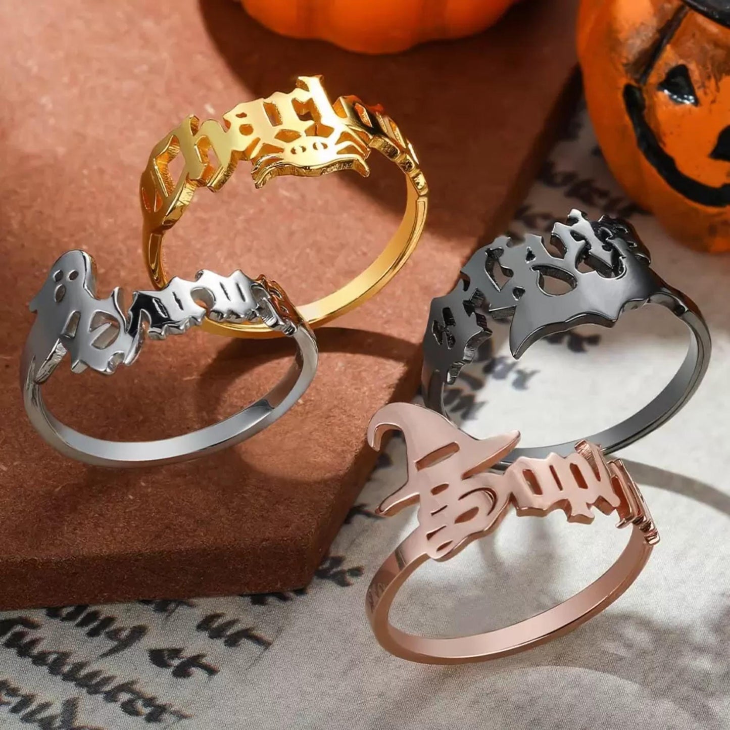 Personalized Halloween Spooky Name Ring