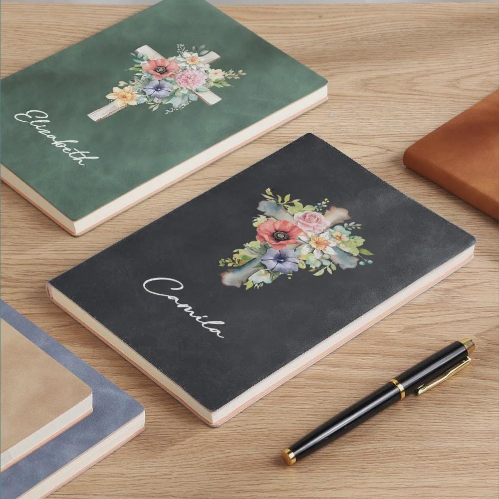 Personalized Prayer Notebook with Birth Flower Cross