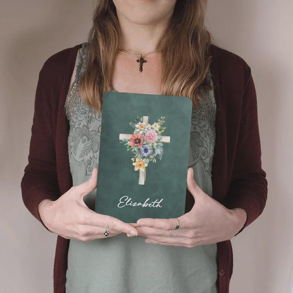 Personalized Prayer Notebook with Birth Flower Cross