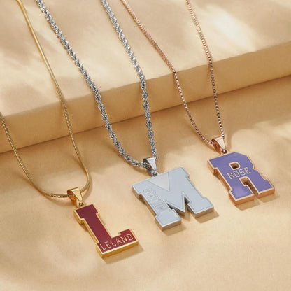 Custom Enamel Initial Necklace with Name