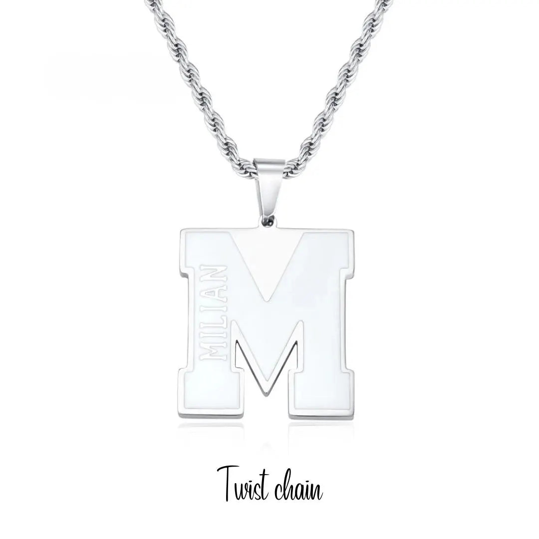 Custom Enamel Initial Necklace with Name