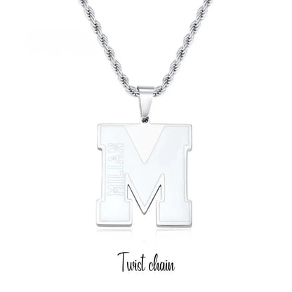Custom Enamel Initial Necklace with Name
