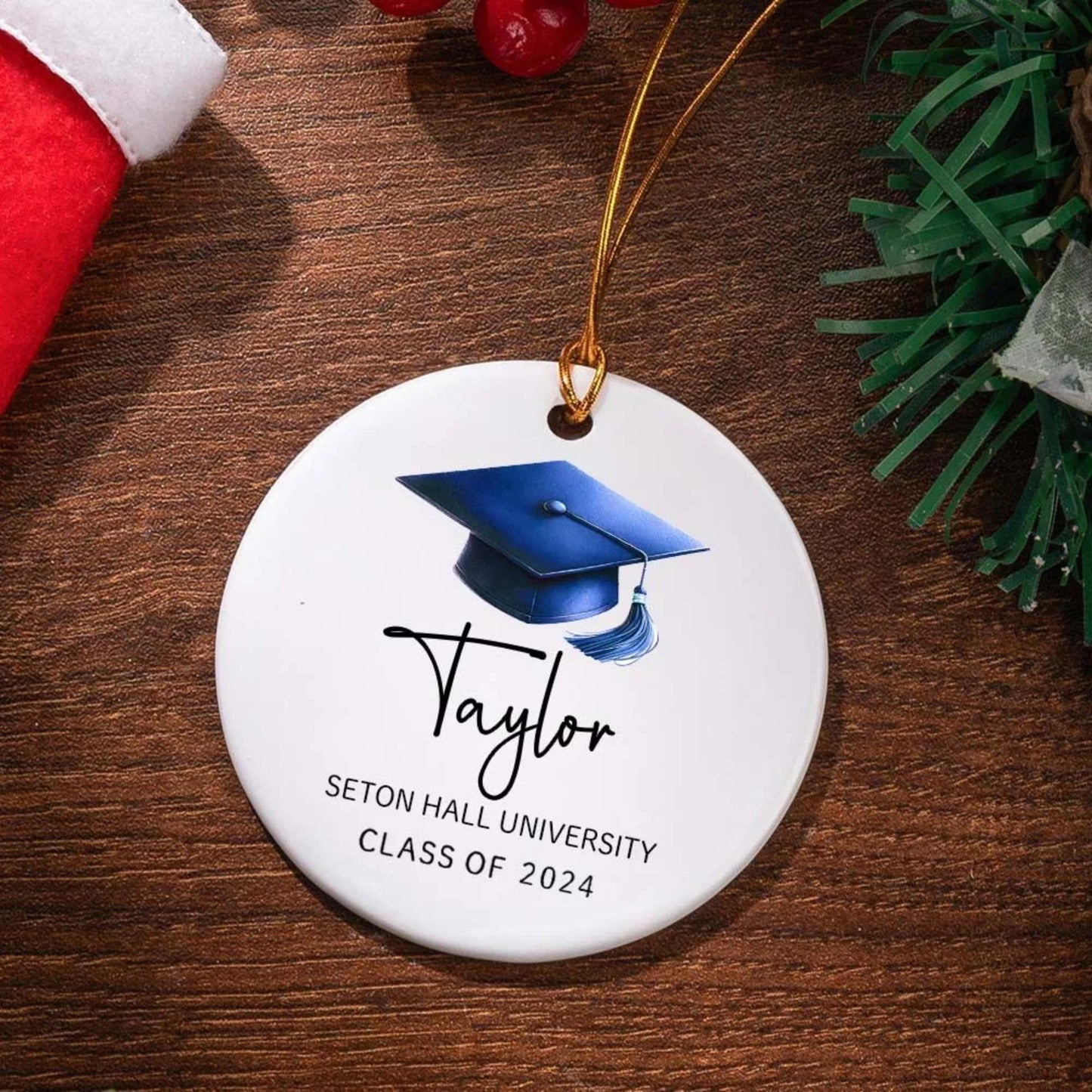Name Graduation Cap Christmas Tree Ornament