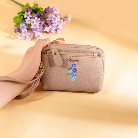 Name Watercolor Birth Flower Clutch Wallet