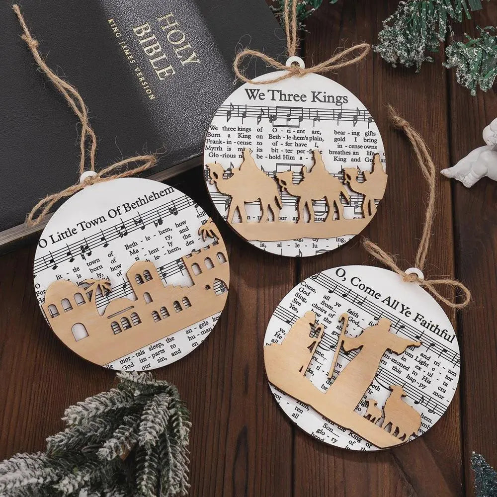 Wooden Nativity Scene Christmas Tree Decoration