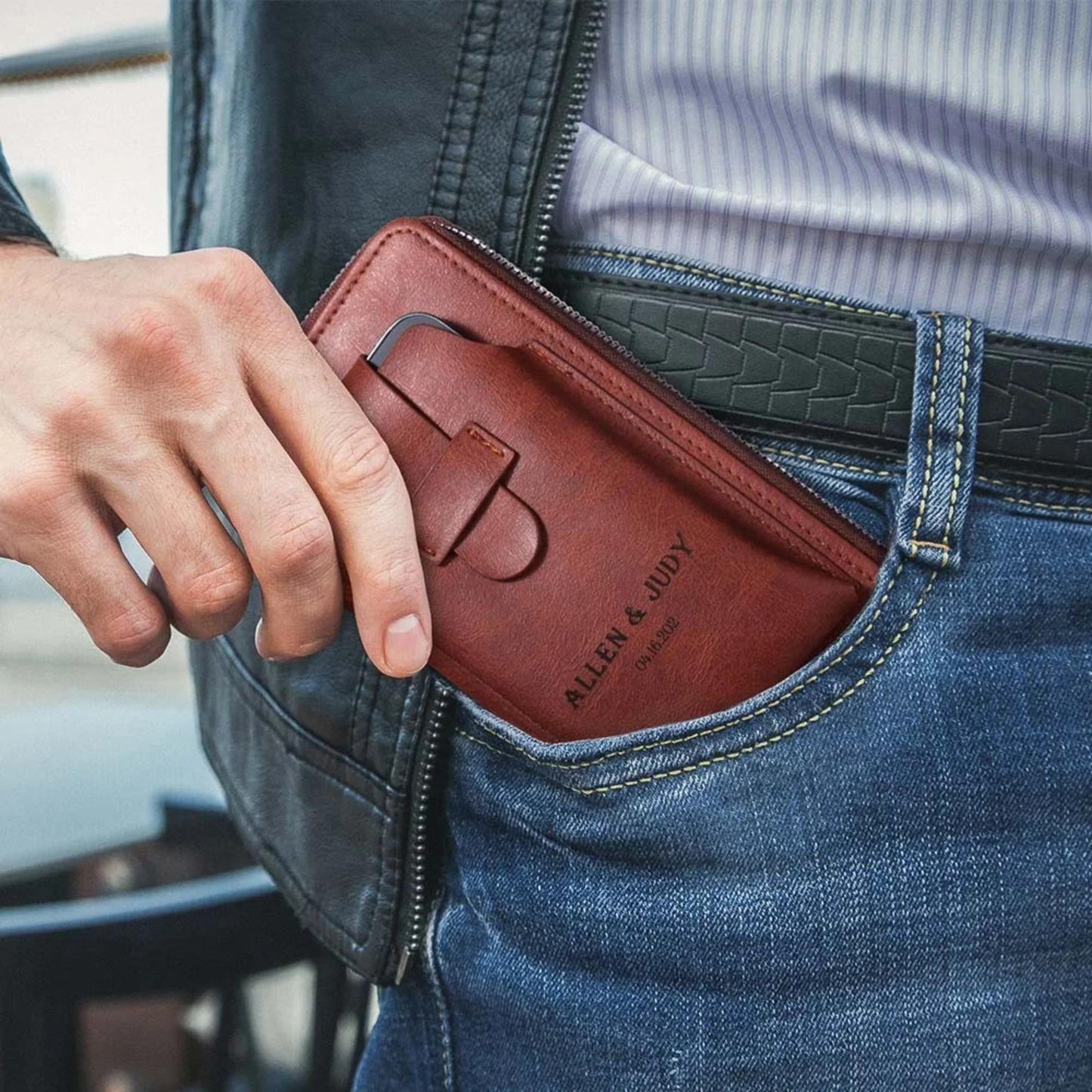 Personalized Men's Vegan Leather Phone Wallet