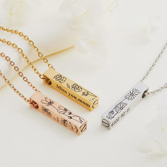 Urn Bar Necklace with Birth Flower and Custom Engravings