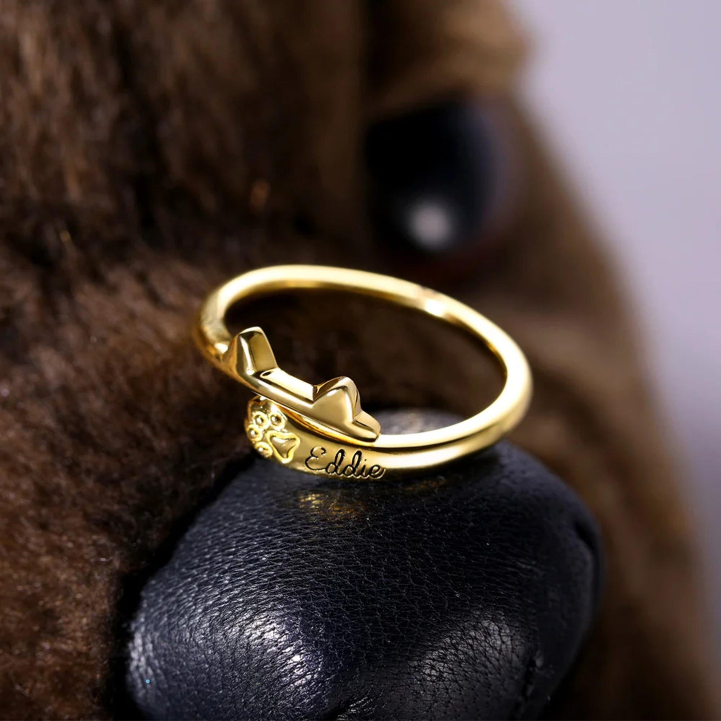 Personalized Name Cat Ears Adjustable Ring