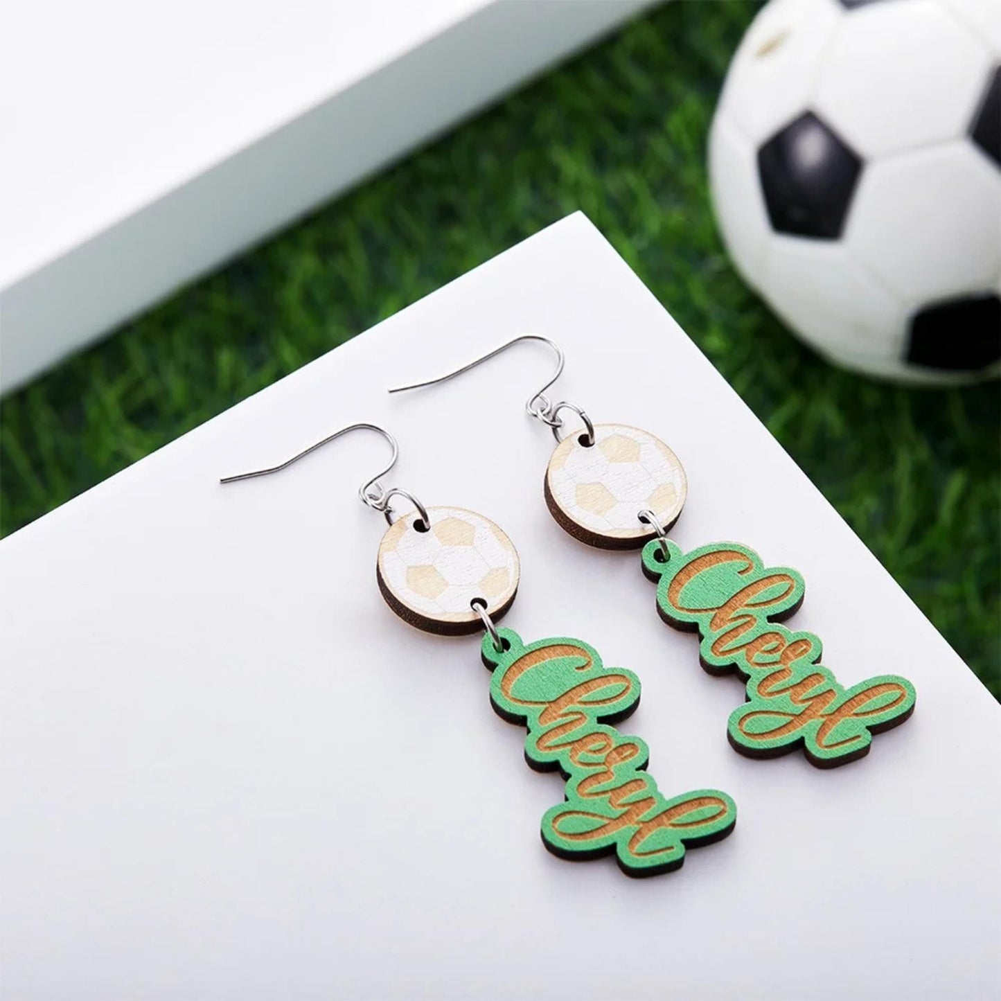 Personalized Name Wooden Sports Earrings
