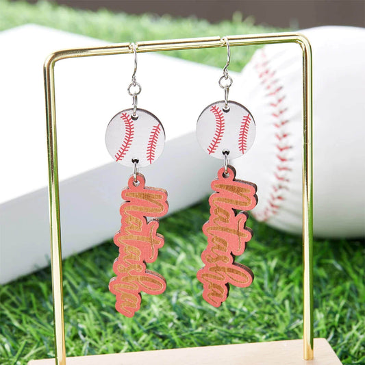 Personalized Name Wooden Sports Earrings