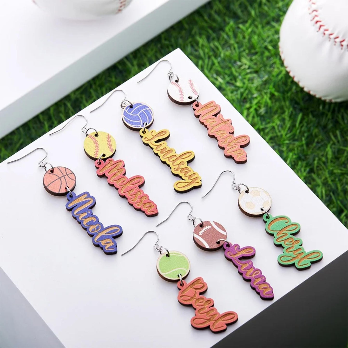 Personalized Name Wooden Sports Earrings