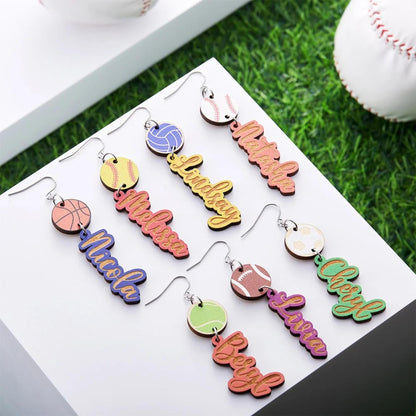 Personalized Name Wooden Sports Earrings