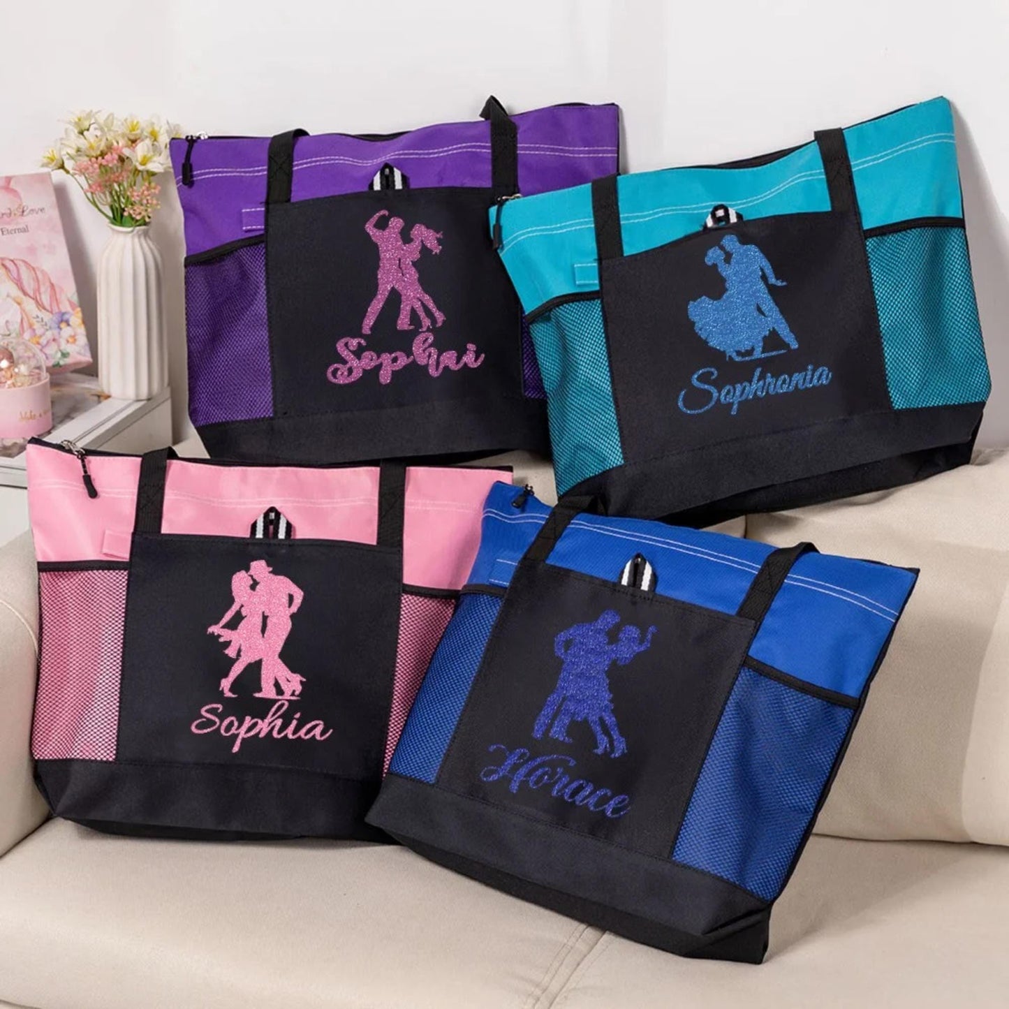 Personalized Name Glitter Ballroom Dancing Tote Bag